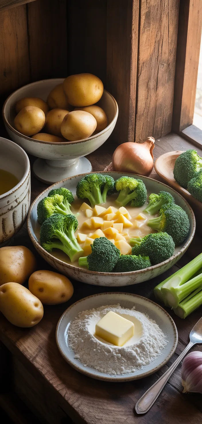 Ingredients photo for Broccoli Cheddar Potato Soup Recipe