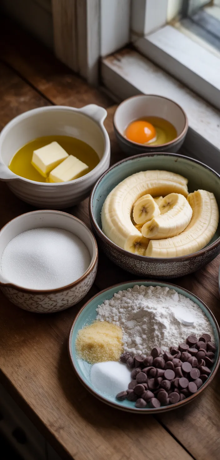Ingredients photo for Chocolate Chip Banana Bread Recipe