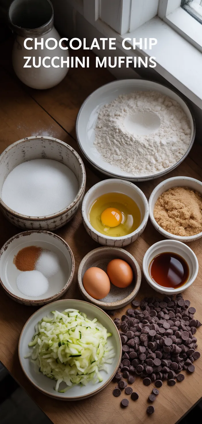 Ingredients photo for Chocolate Chip Zucchini Muffins Recipe