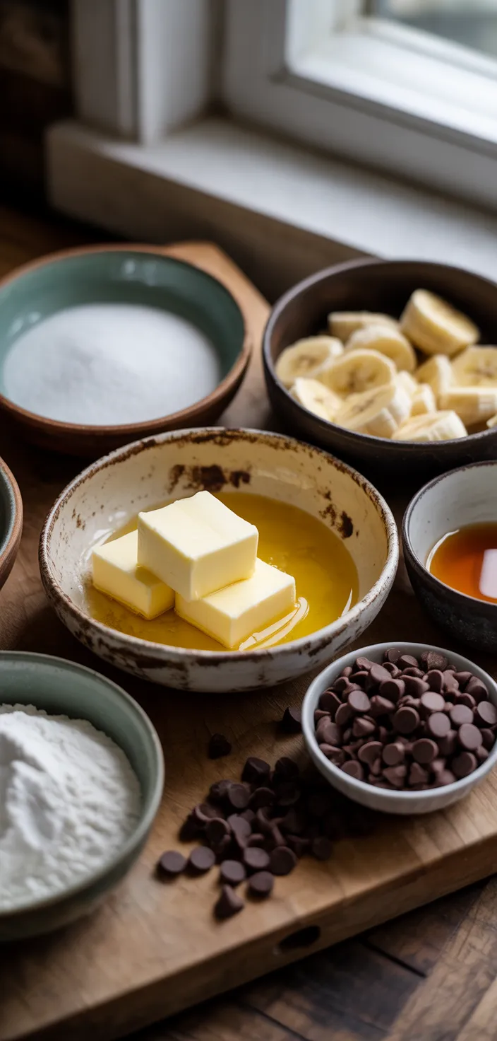Ingredients photo for EASY CHOCOLATE CHIP BANANA BREAD Recipe
