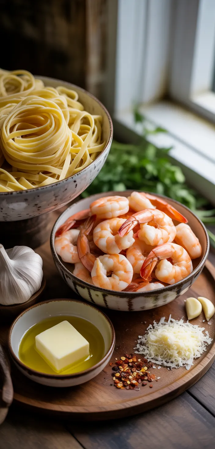 Ingredients photo for Garlic Butter Shrimp Pasta Recipe