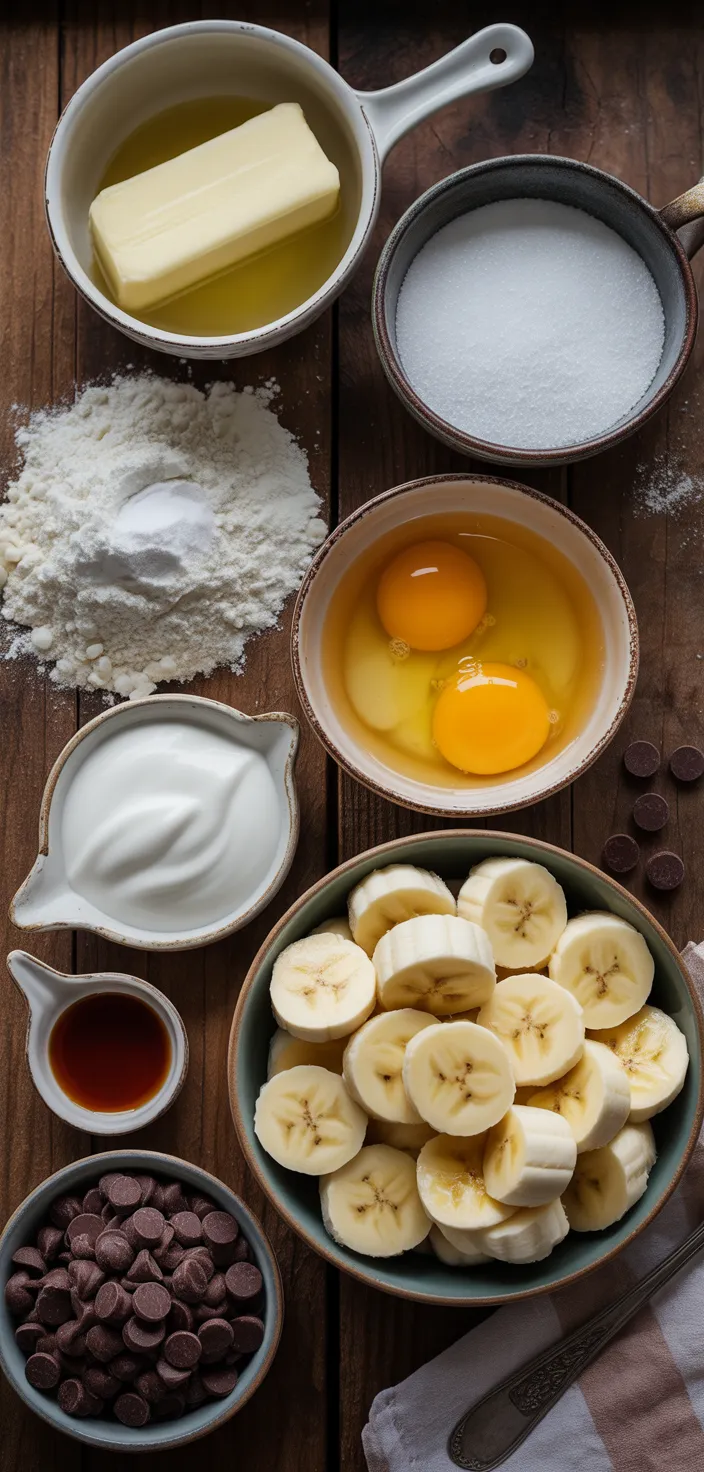 Ingredients photo for MOIST Chocolate Chip Banana Bread Recipe