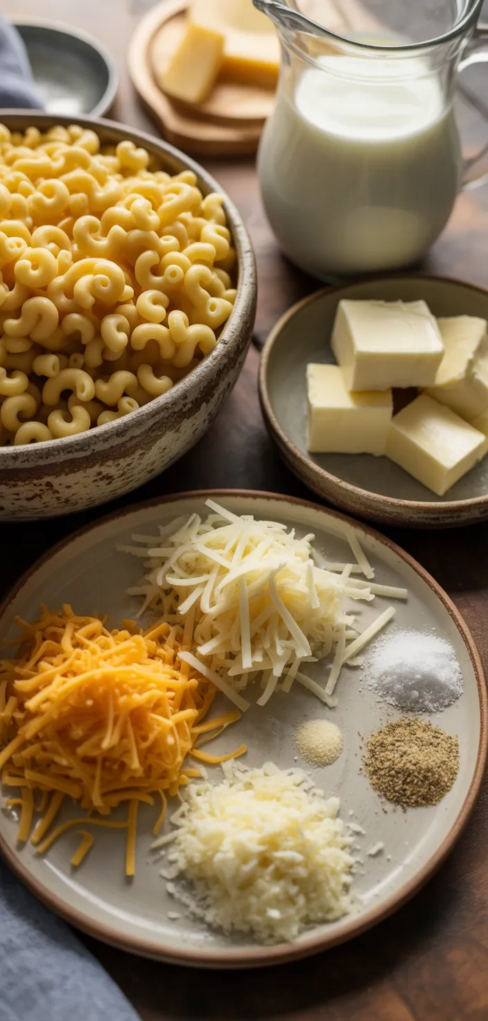 Ingredients photo for SLOW COOKER FOUR CHEESE MAC AND CHEESE Recipe