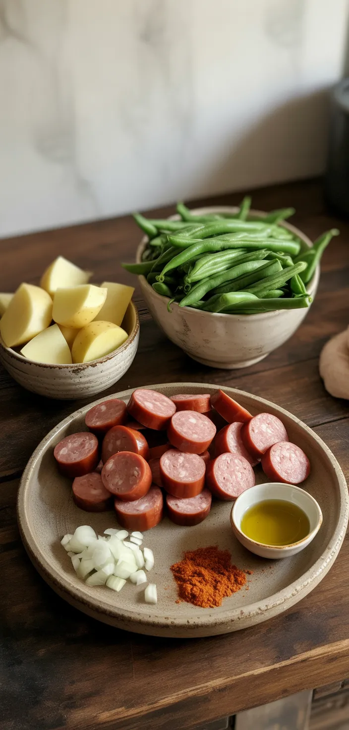 Ingredients photo for Sausage Green Bean Potato Casserole Recipe