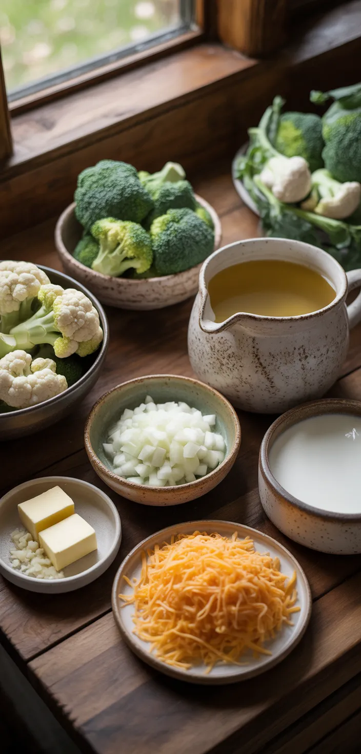 Ingredients photo for Broccoli, Cauliflower And Cheese Soup Recipe