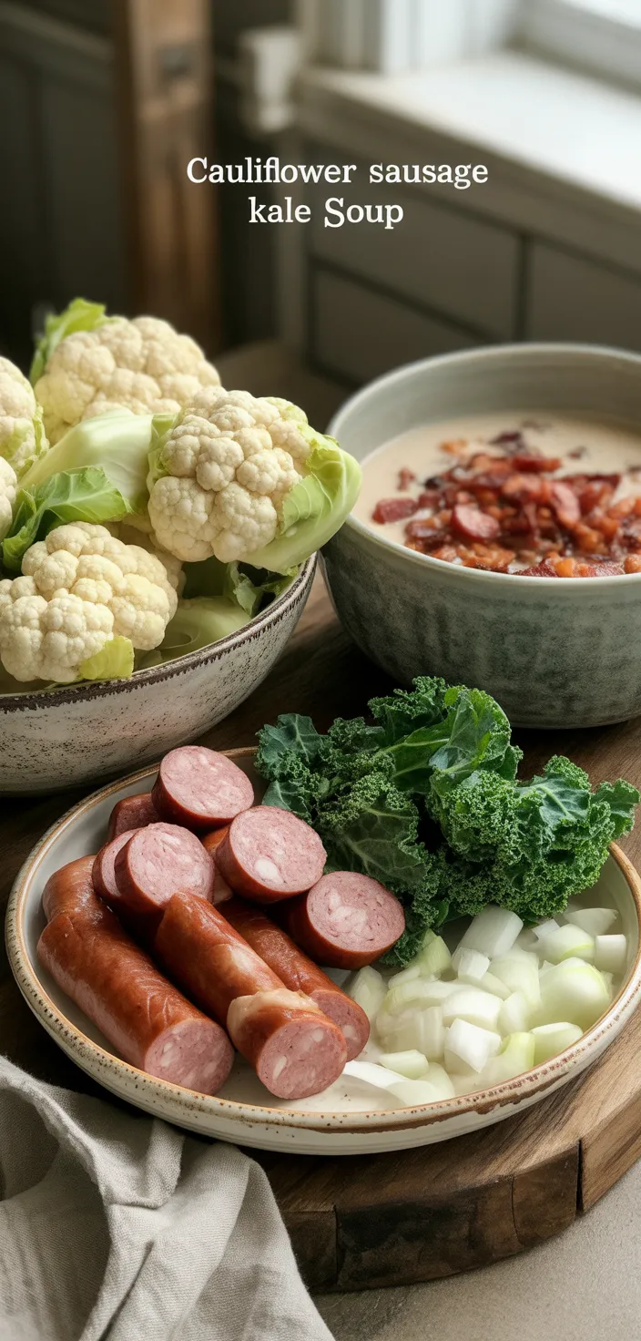 Ingredients photo for Cauliflower Sausage Kale Soup Recipe