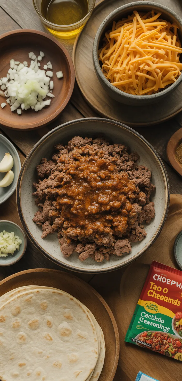 Ingredients photo for Cheesy Ground Beef Quesadillas Recipe