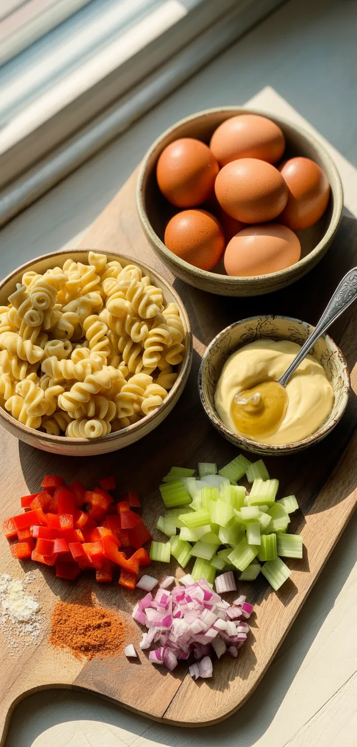Ingredients photo for Deviled Egg Pasta Salad Recipe