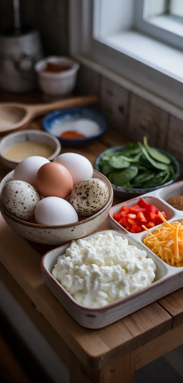 Ingredients photo for Fluffy Cottage Cheese Egg Muffins Recipe