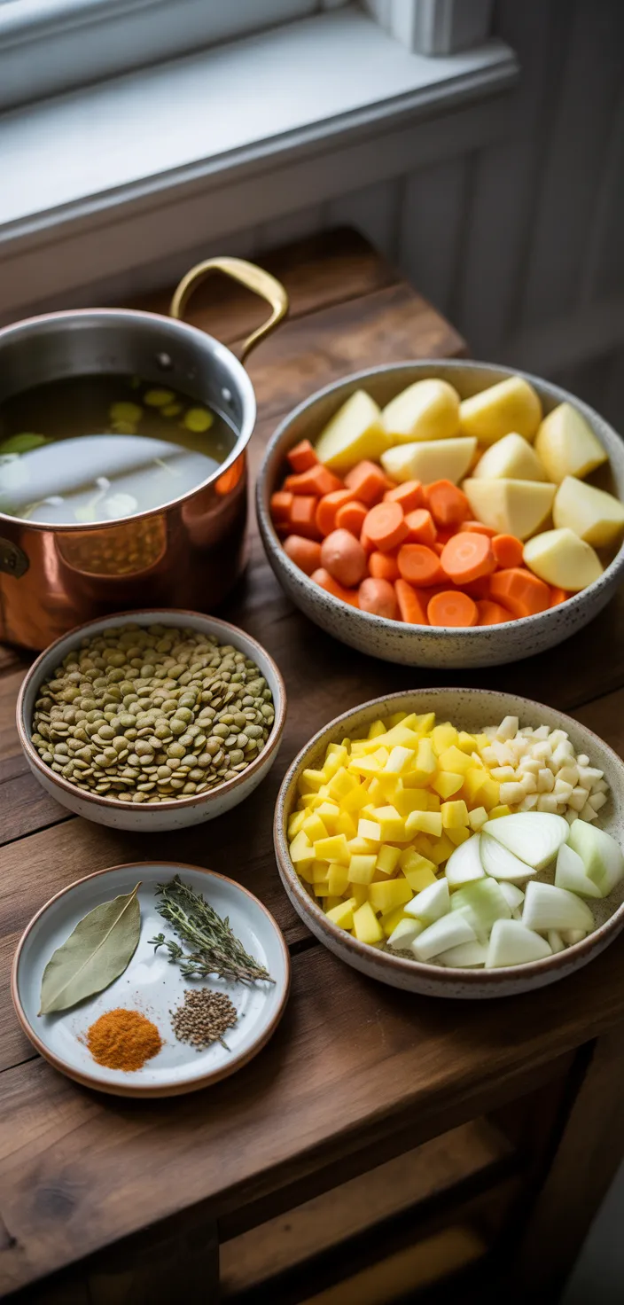 Ingredients photo for Hearty Lentil And Potato Soup Recipe