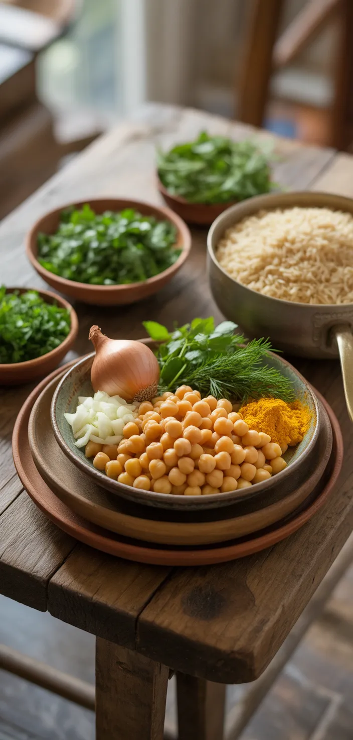 Ingredients photo for Herb And Chickpea Stew With Rice. Recipe