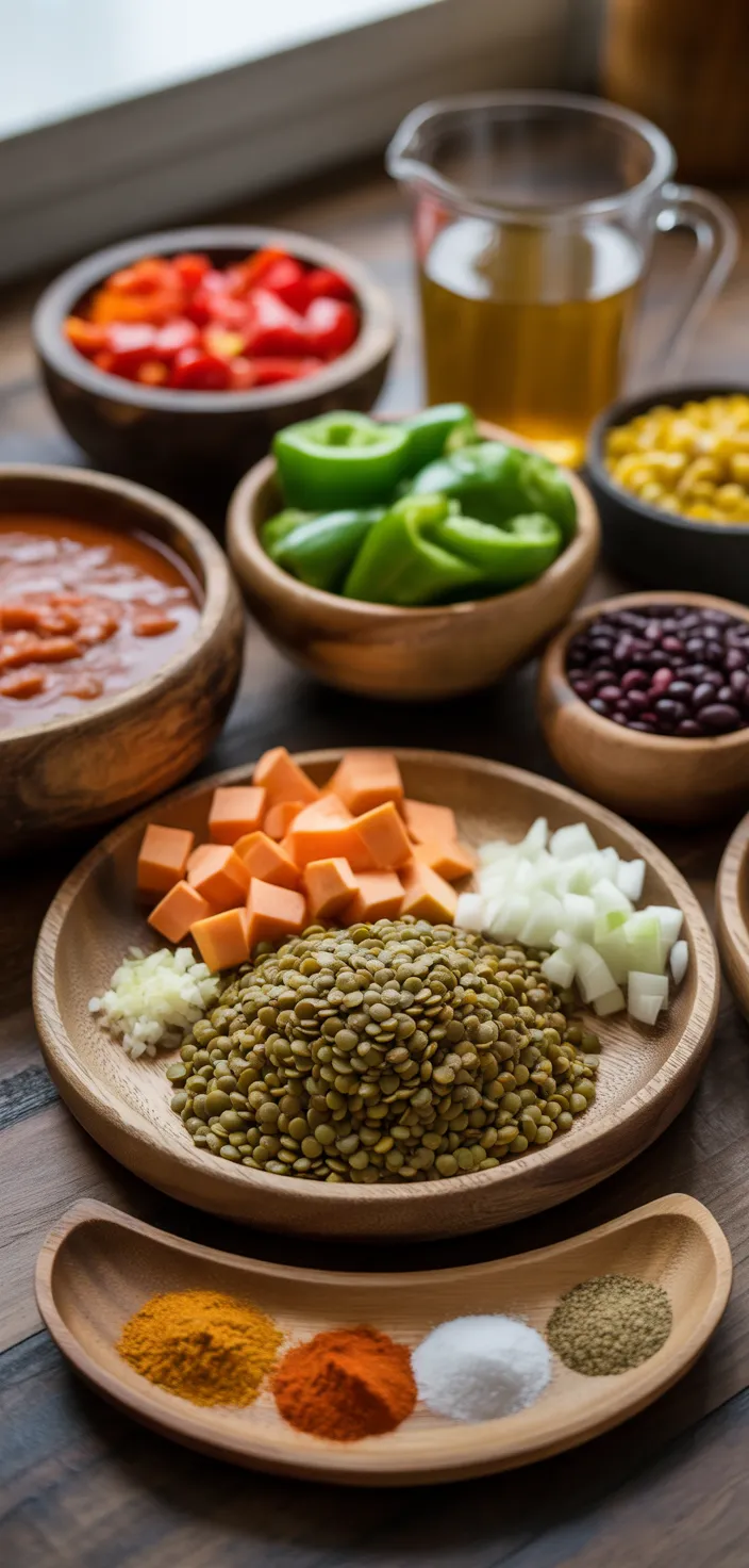 Ingredients photo for Lentil Sweet Potato Chili Recipe