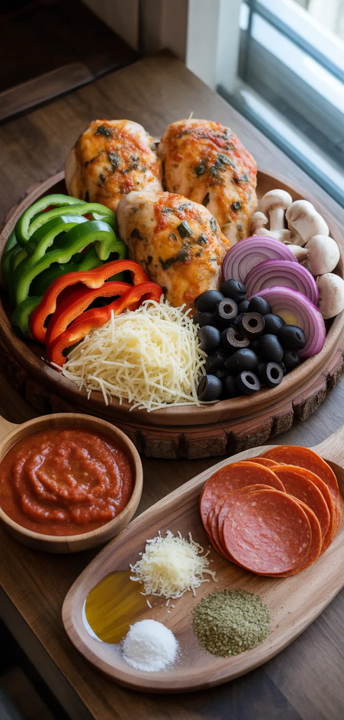 Ingredients photo for Supreme Pizza Chicken Bake Recipe Low Carb