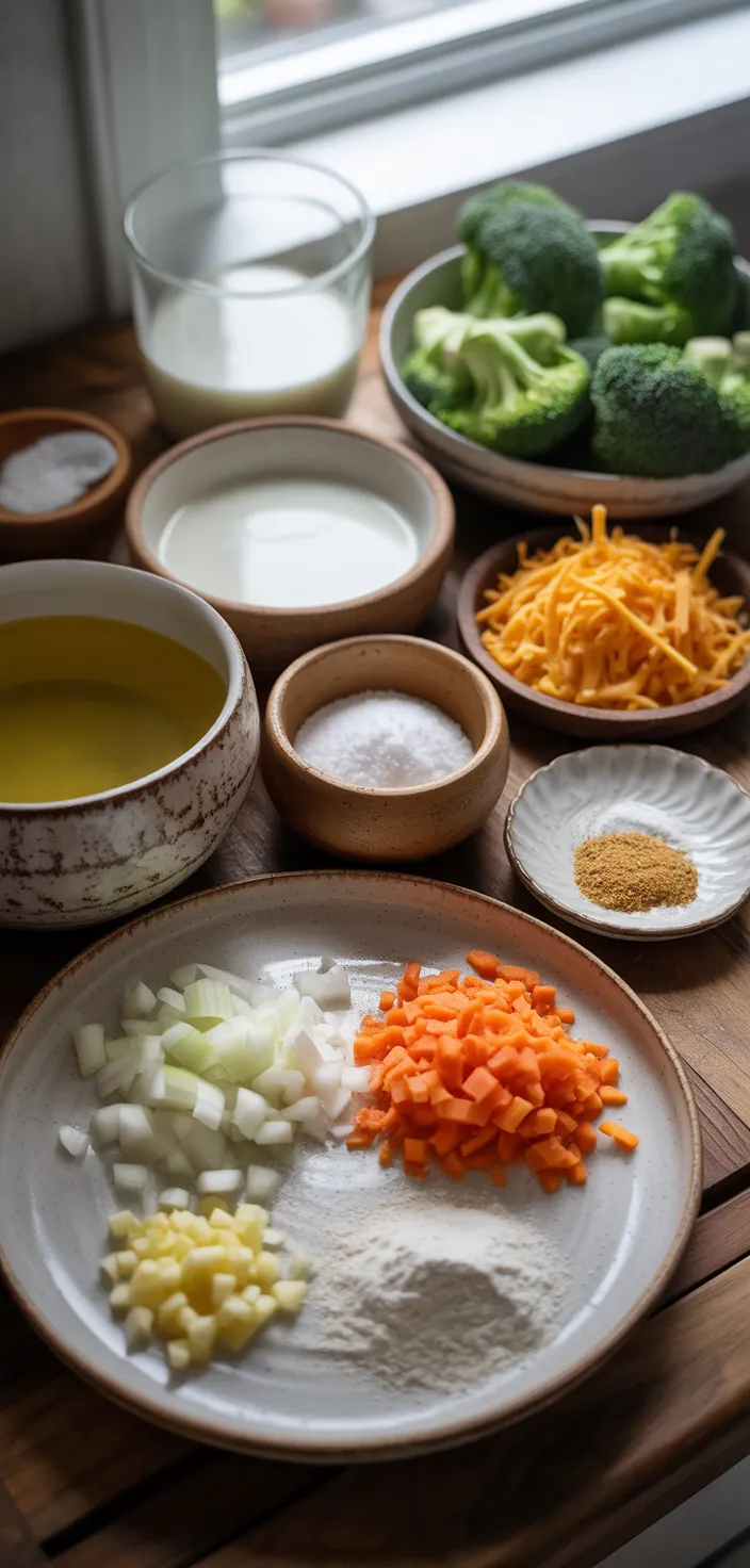 Ingredients photo for Creamy Broccoli Cheddar Soup Recipe
