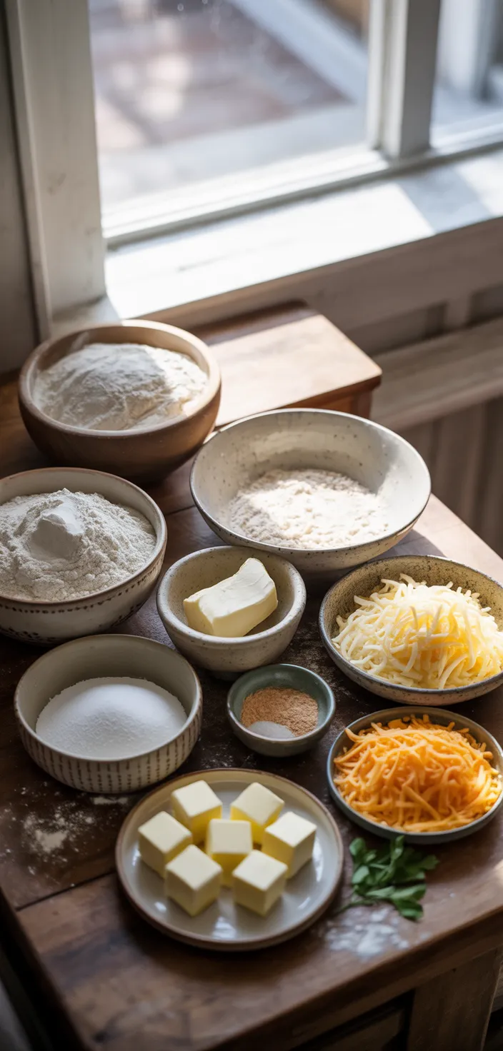 Ingredients photo for Easy Sourdough Cheddar Biscuits Recipe