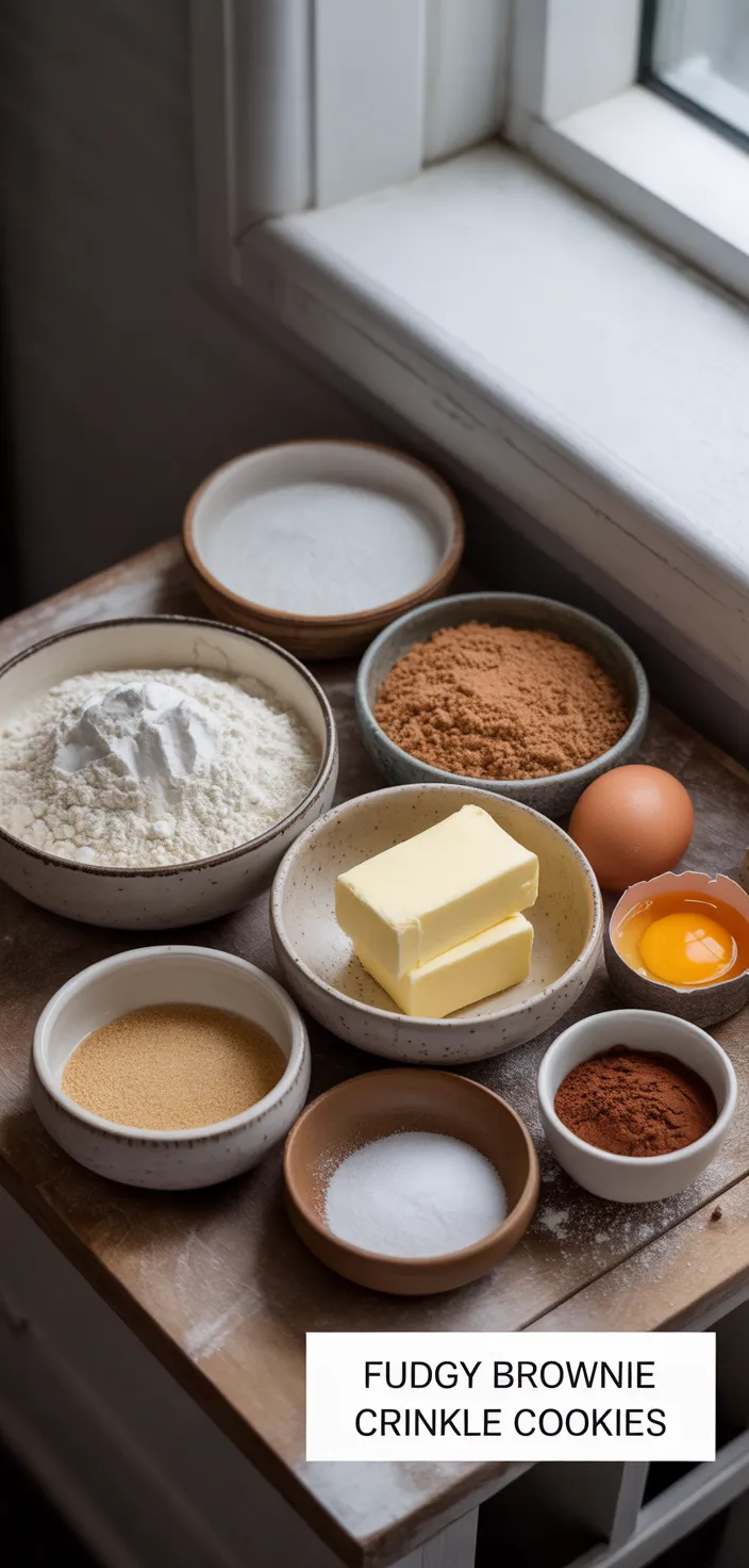 Ingredients photo for Fudgy Brownie Crinkle Cookies Recipe