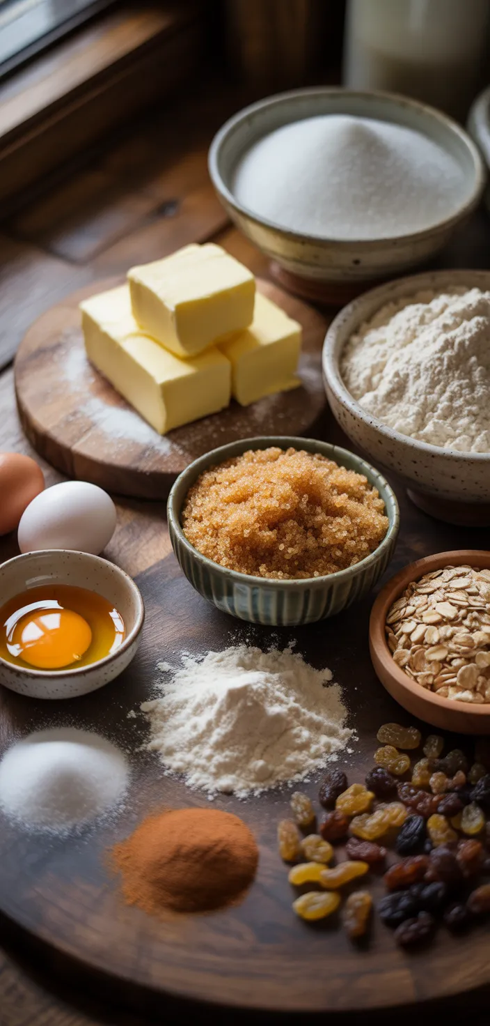 Ingredients photo for Soft & Chewy Oatmeal Raisin Cookies Recipe