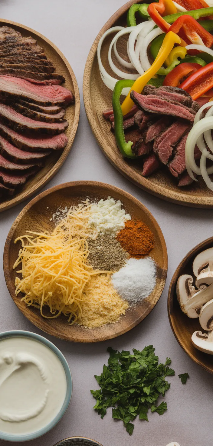 Ingredients photo for Cheesy Low Carb Philly Cheesesteak Casserole Recipe