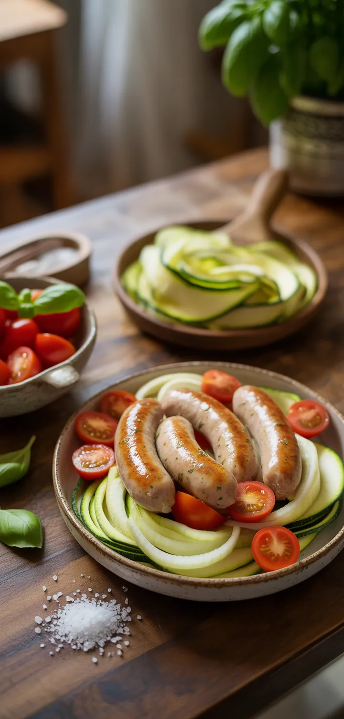 Ingredients photo for Chicken Sausages With Zucchini, Tomatoes, And Pasta – Flavorful One Recipe