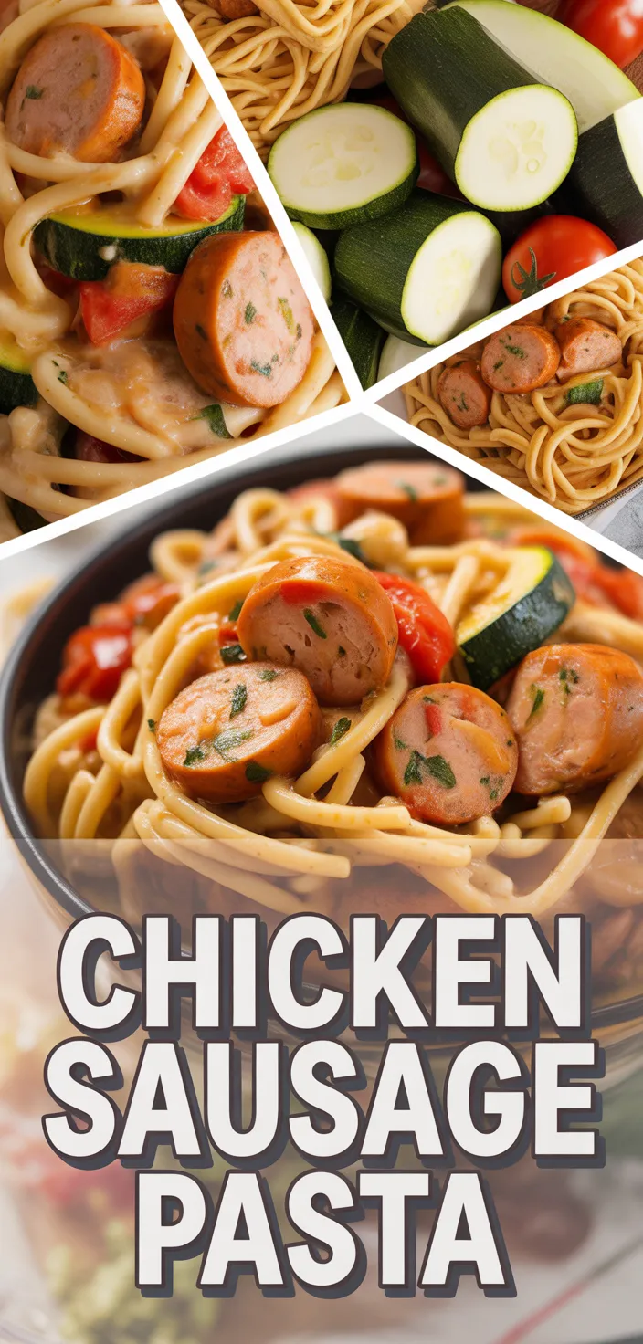 A photo of Chicken Sausages With Zucchini, Tomatoes, And Pasta – Flavorful One Recipe