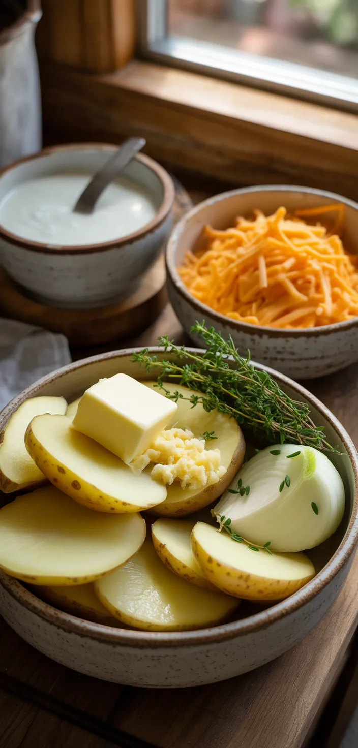 Ingredients photo for Slow Cooker Cheesy Scalloped Potatoes Recipe