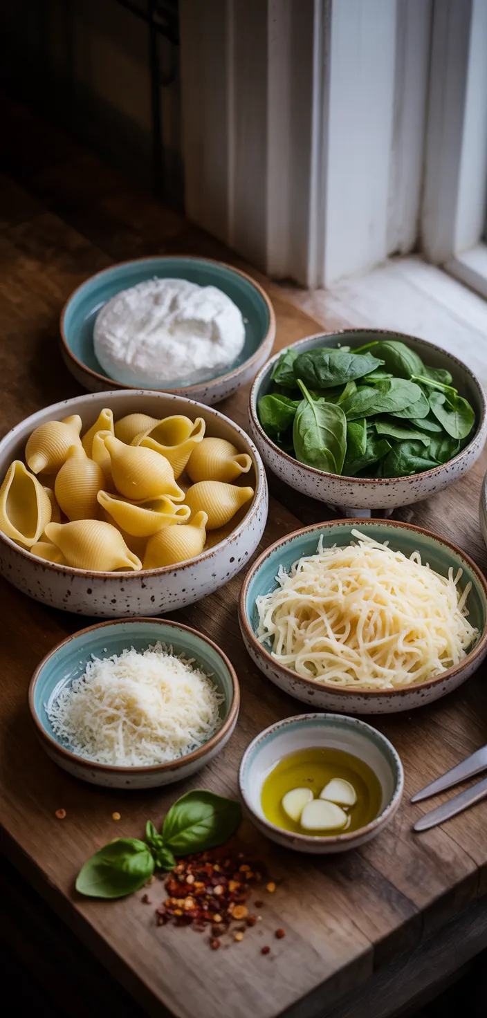 Ingredients photo for Stuffed Pasta Shells With Spinach & Ricotta Recipe