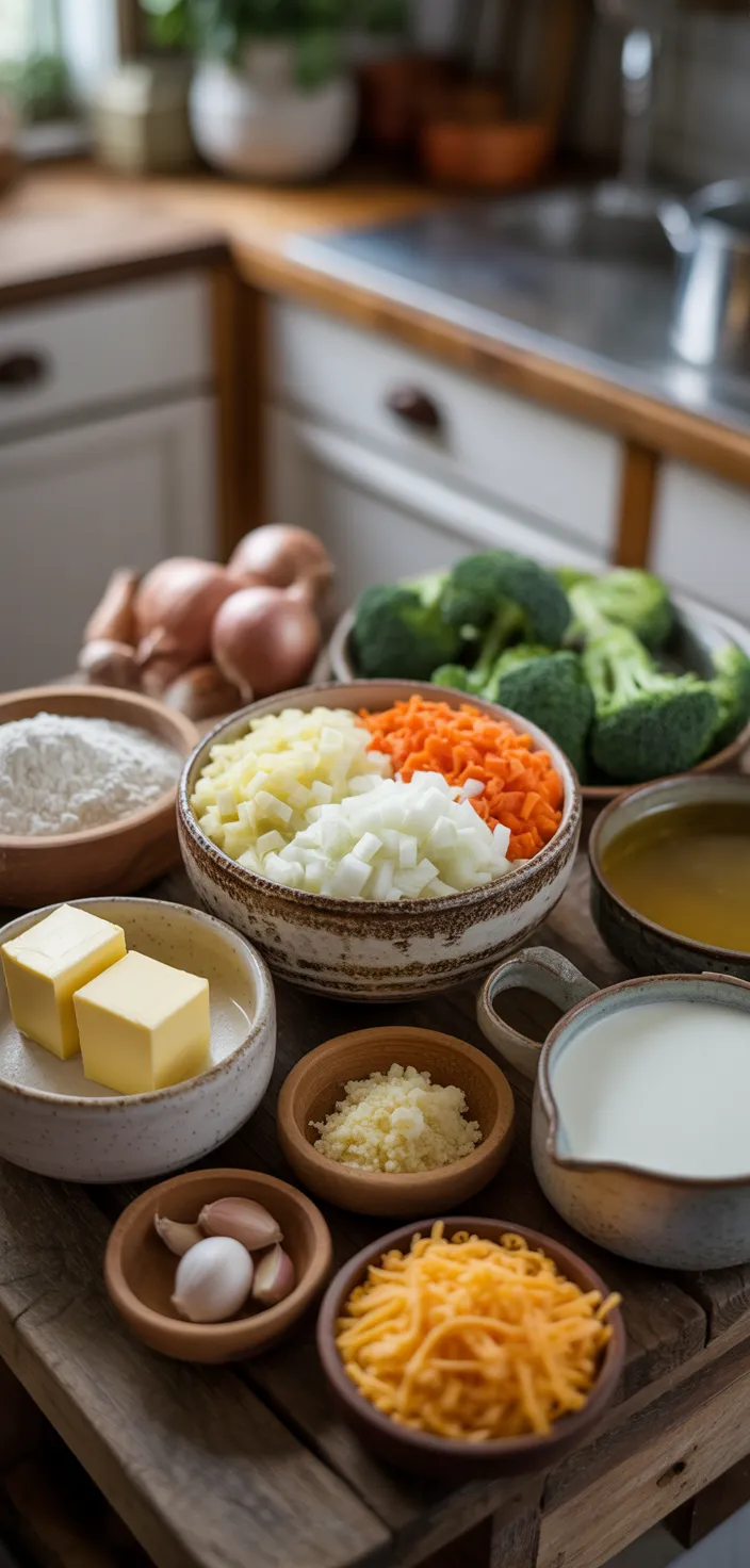 Ingredients photo for Easy Broccoli Cheddar Soup Recipe