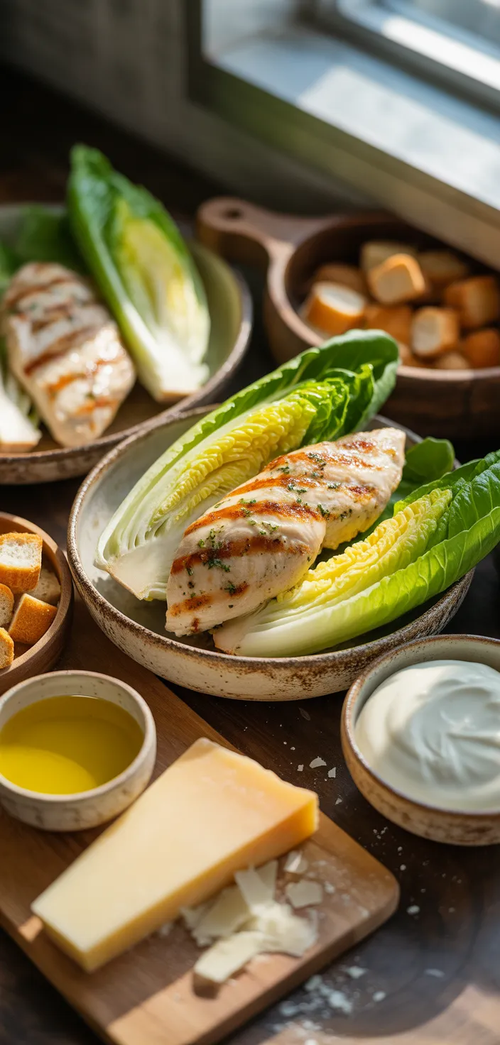 Ingredients photo for Easy Grilled Chicken Caesar Salad With Homemade Dressing Recipe