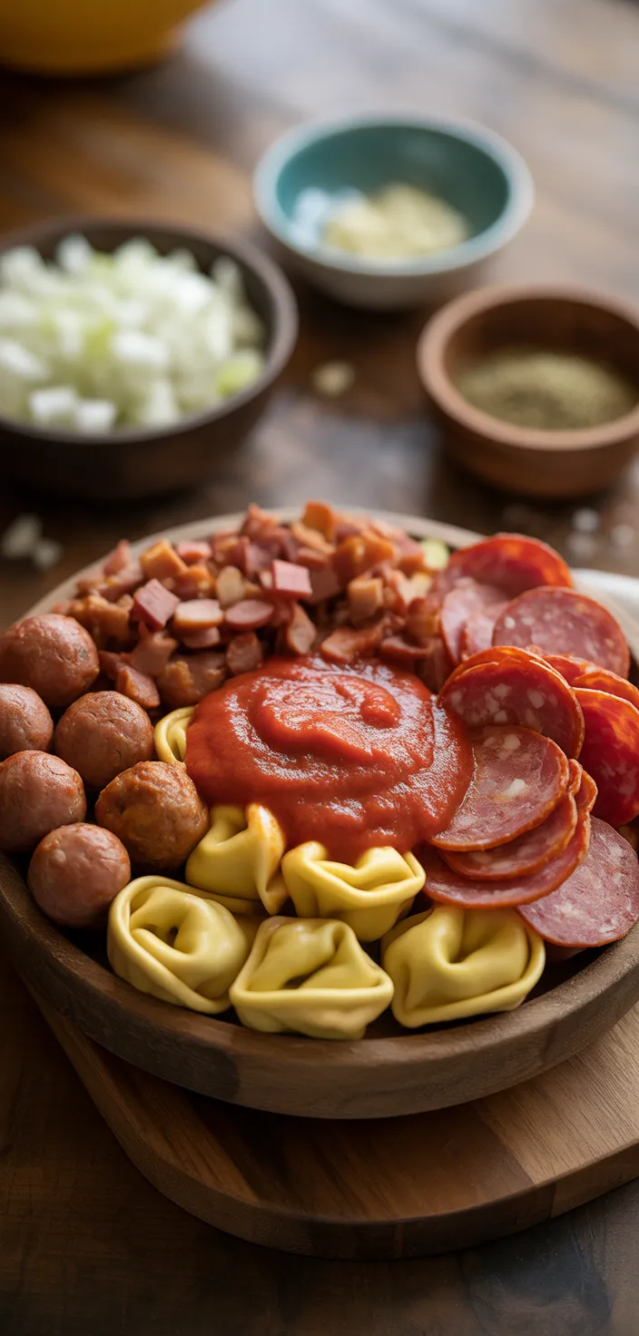 Ingredients photo for Meat Lovers Pizza Tortellini Recipe