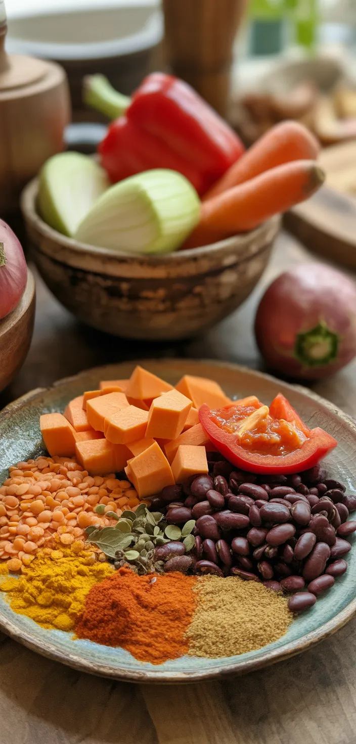 Ingredients photo for Vegan Sweet Potato Lentil Chili Recipe