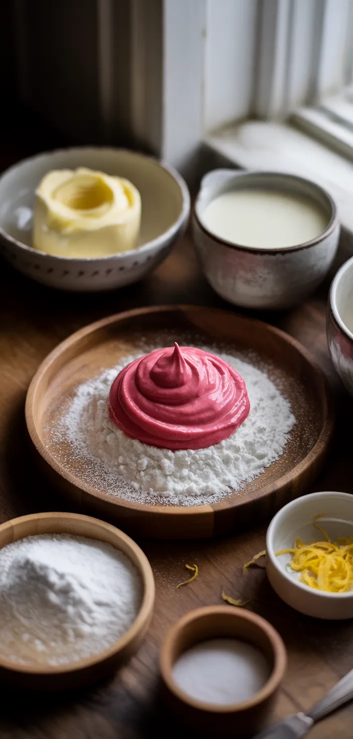 Ingredients photo for Lemon Cupcakes With Raspberry Buttercream Frosting Recipe