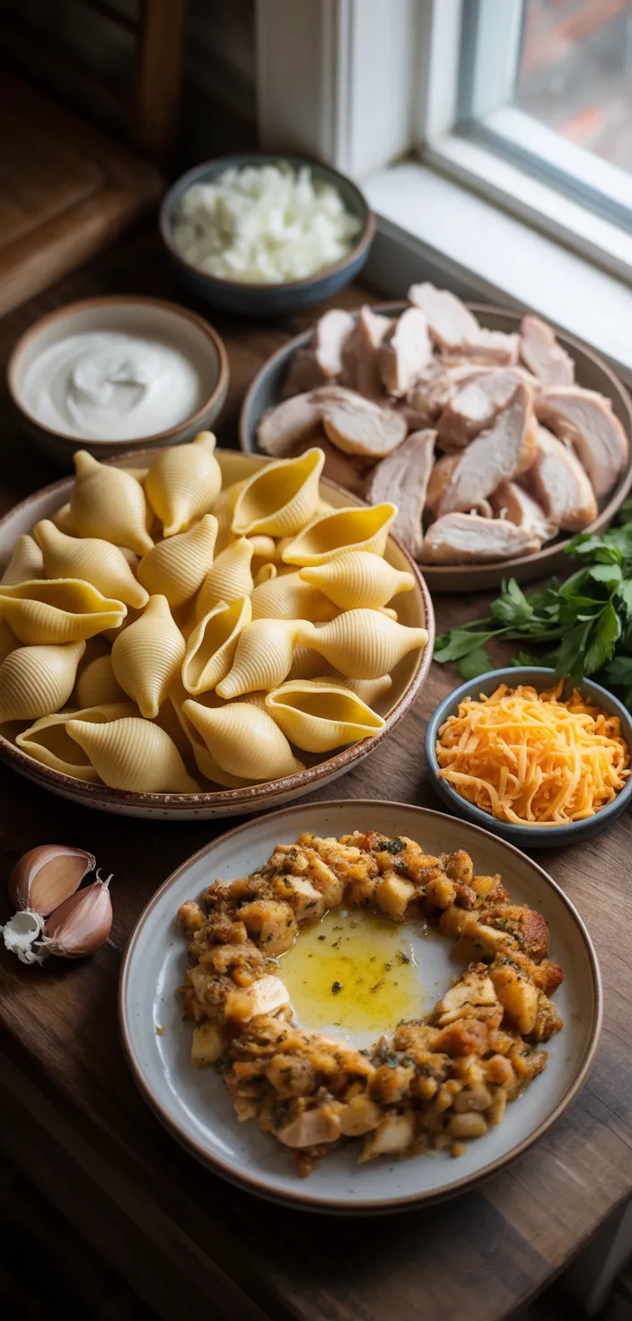 Ingredients photo for Chicken And Stuffing Stuffed Shells Recipe