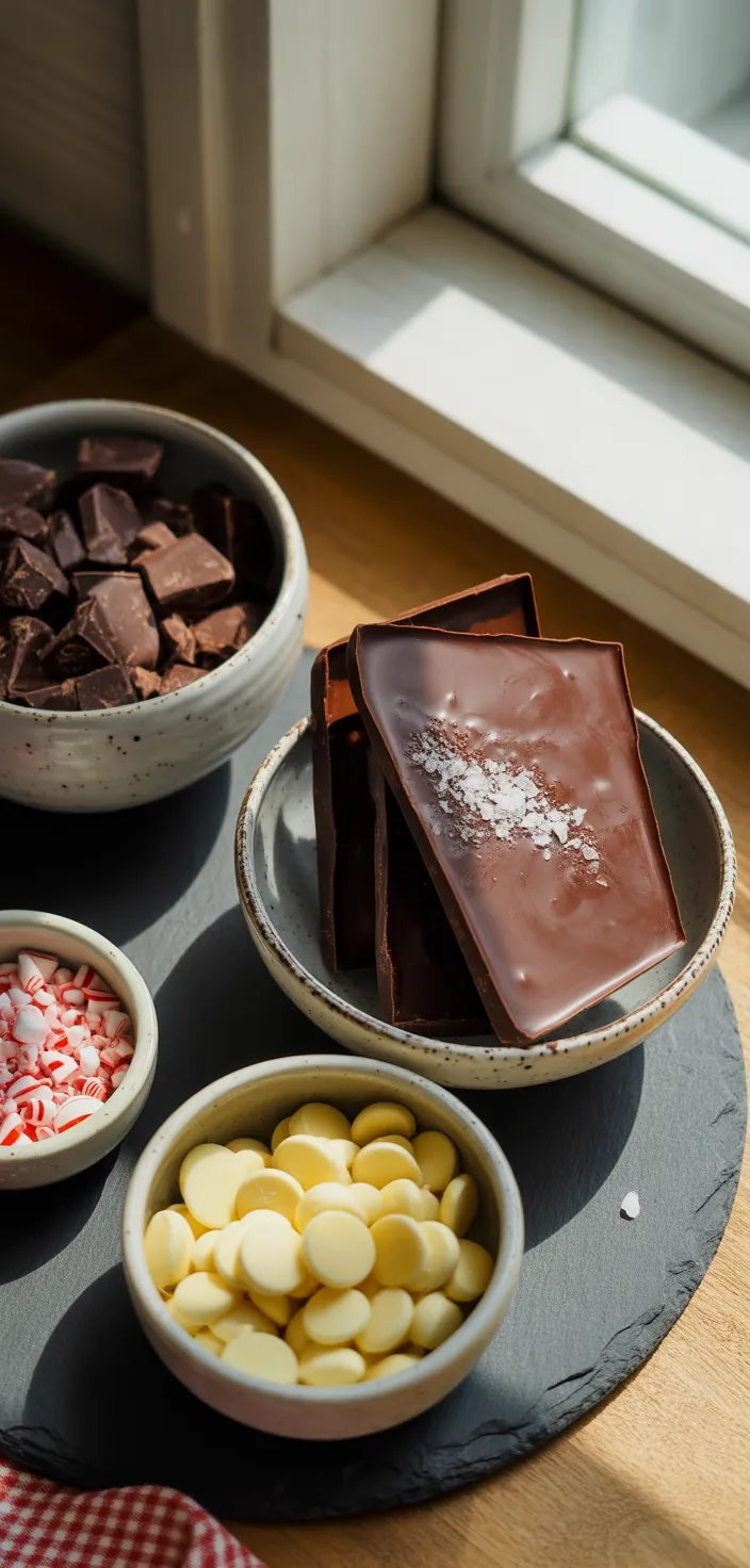 Ingredients photo for Salted Peppermint Chocolate Bark Recipe