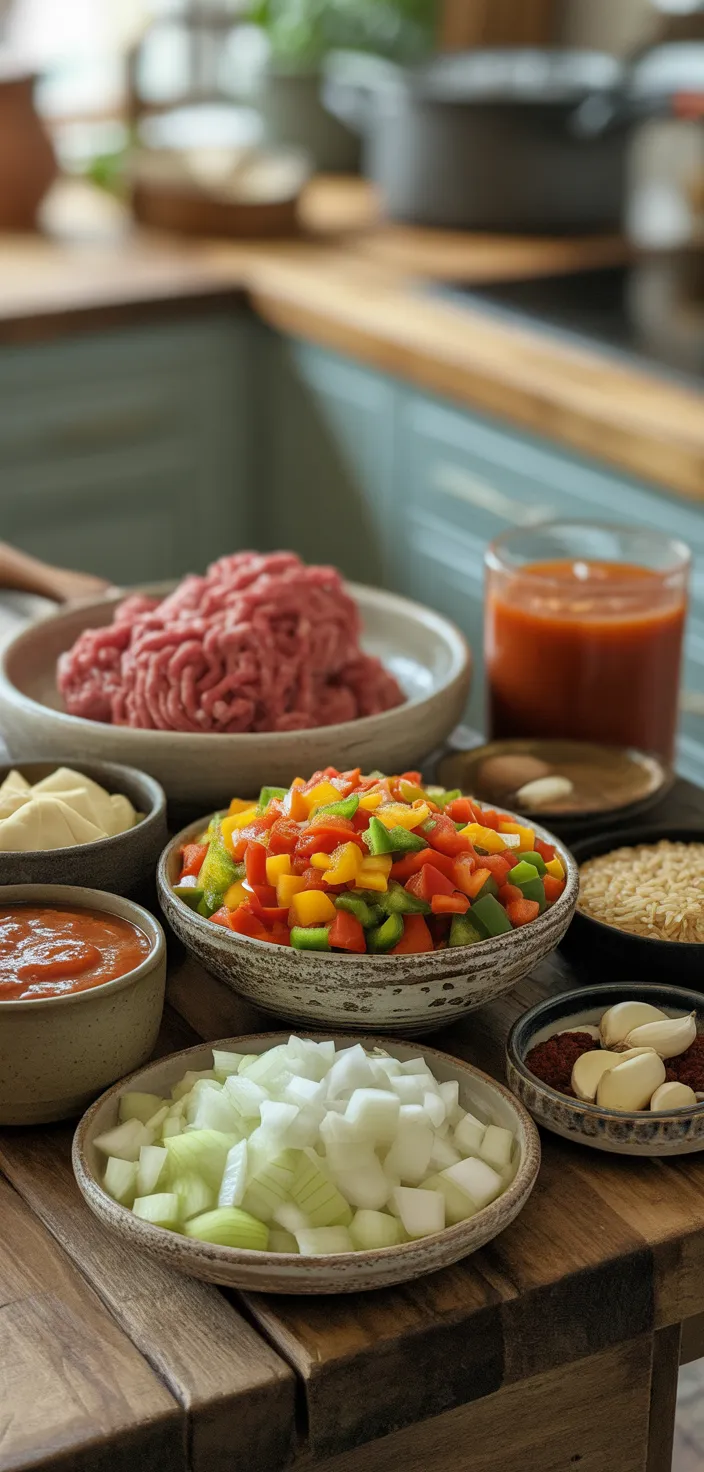 Ingredients photo for Crock Pot Stuffed Pepper Soup Recipe