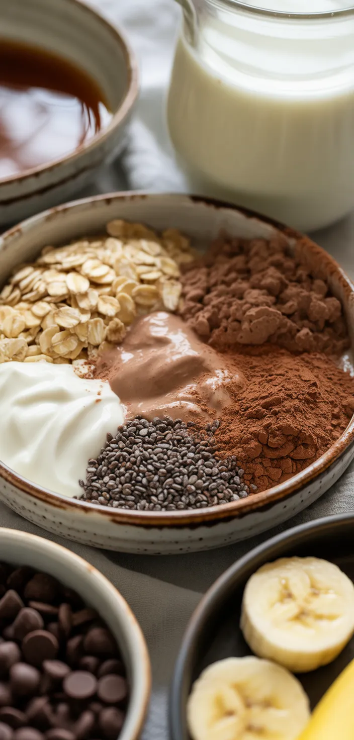 Ingredients photo for High Protein Chocolate Overnight Oats Recipe