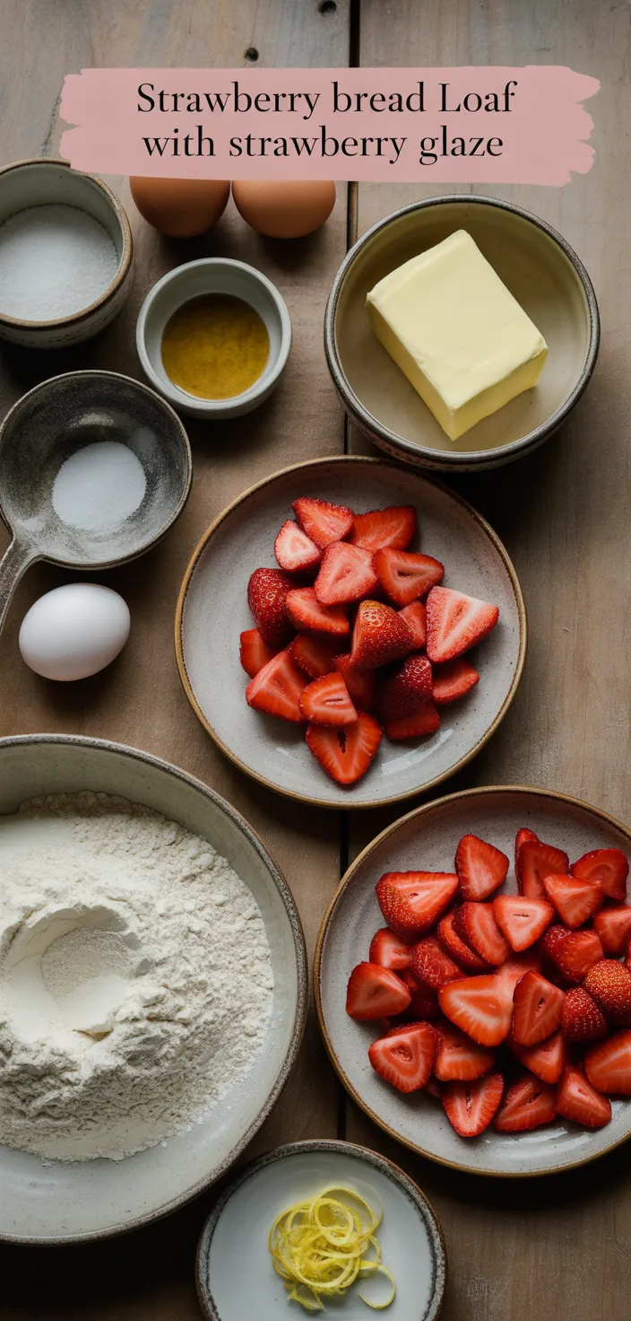 Ingredients photo for Strawberry Bread Loaf With Strawberry Glaze Recipe