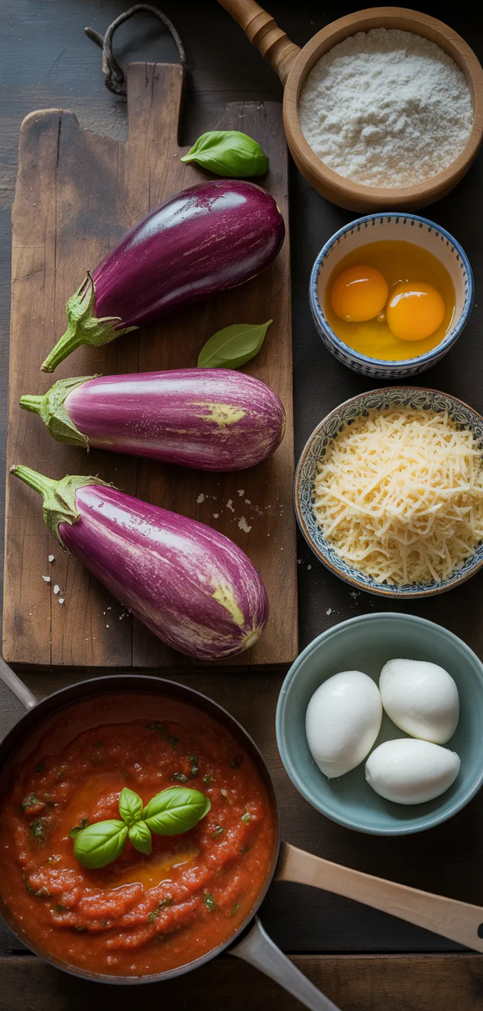 Ingredients photo for Eggplant Parmigiana (Parmigiana Di Melanzane) Recipe