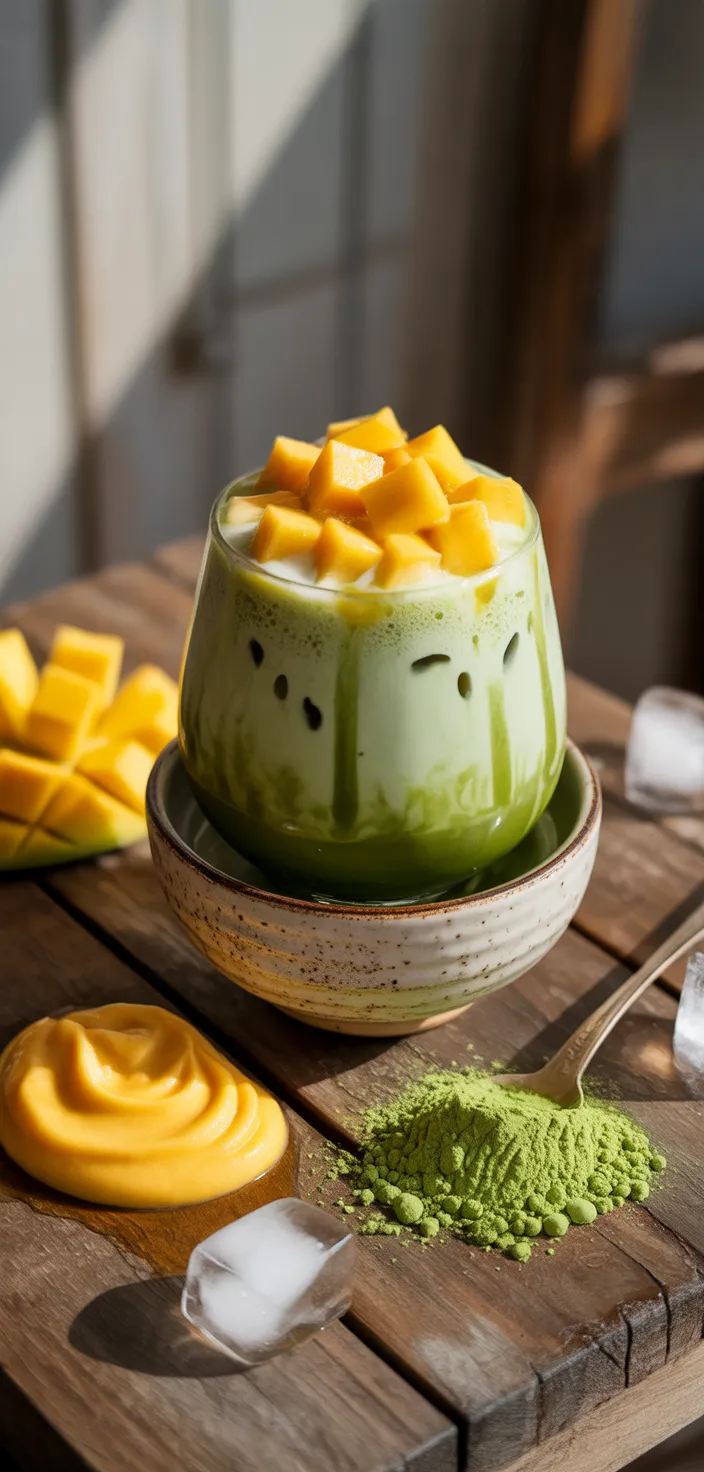 Ingredients photo for Iced Mango Matcha Latte Recipe