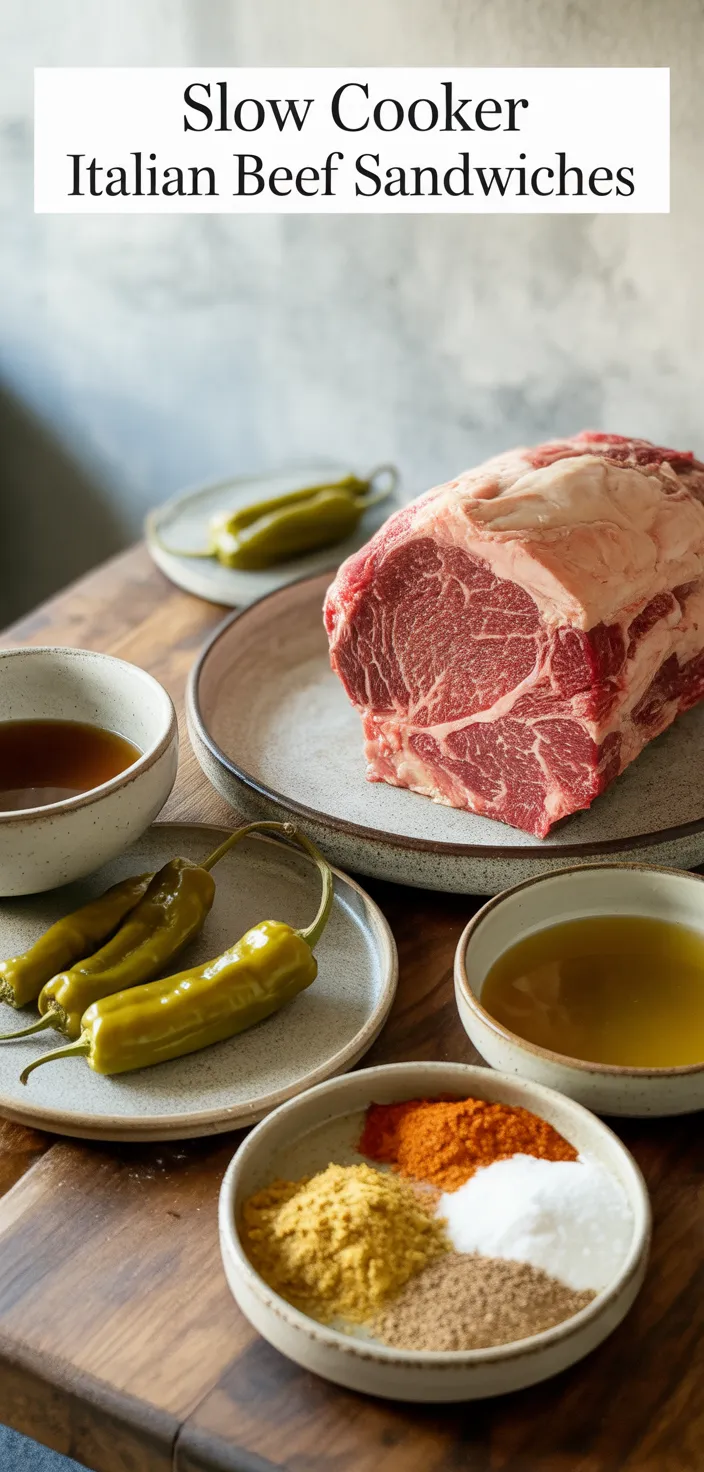 Ingredients photo for SLOW COOKER ITALIAN BEEF SANDWICHES Recipe
