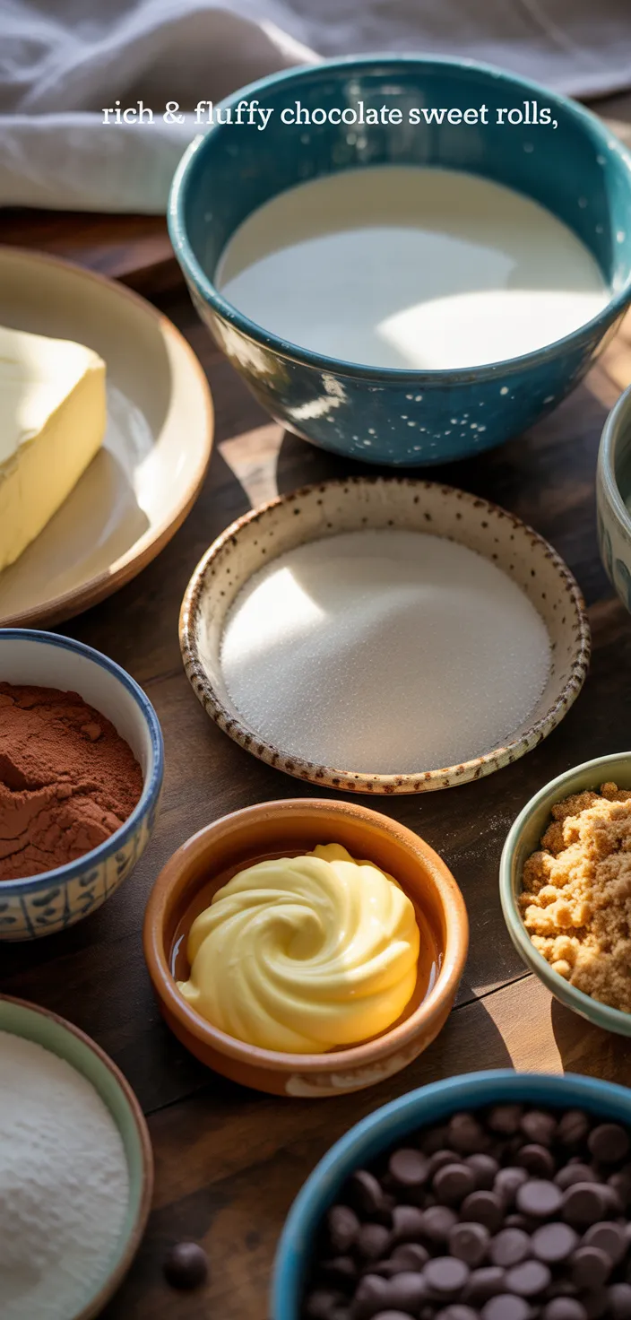 Ingredients photo for Rich & Fluffy Chocolate Sweet Rolls Recipe