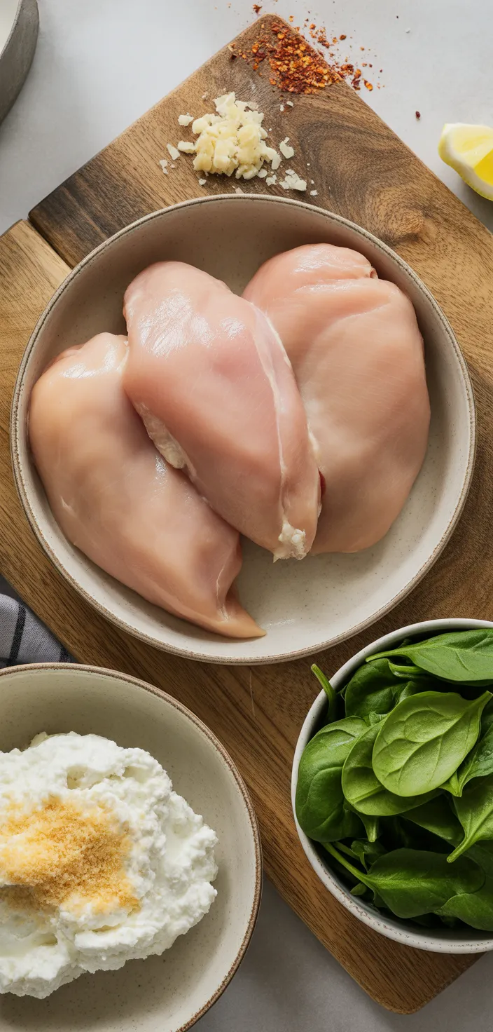 Ingredients photo for Spinach Ricotta Stuffed Chicken Recipe