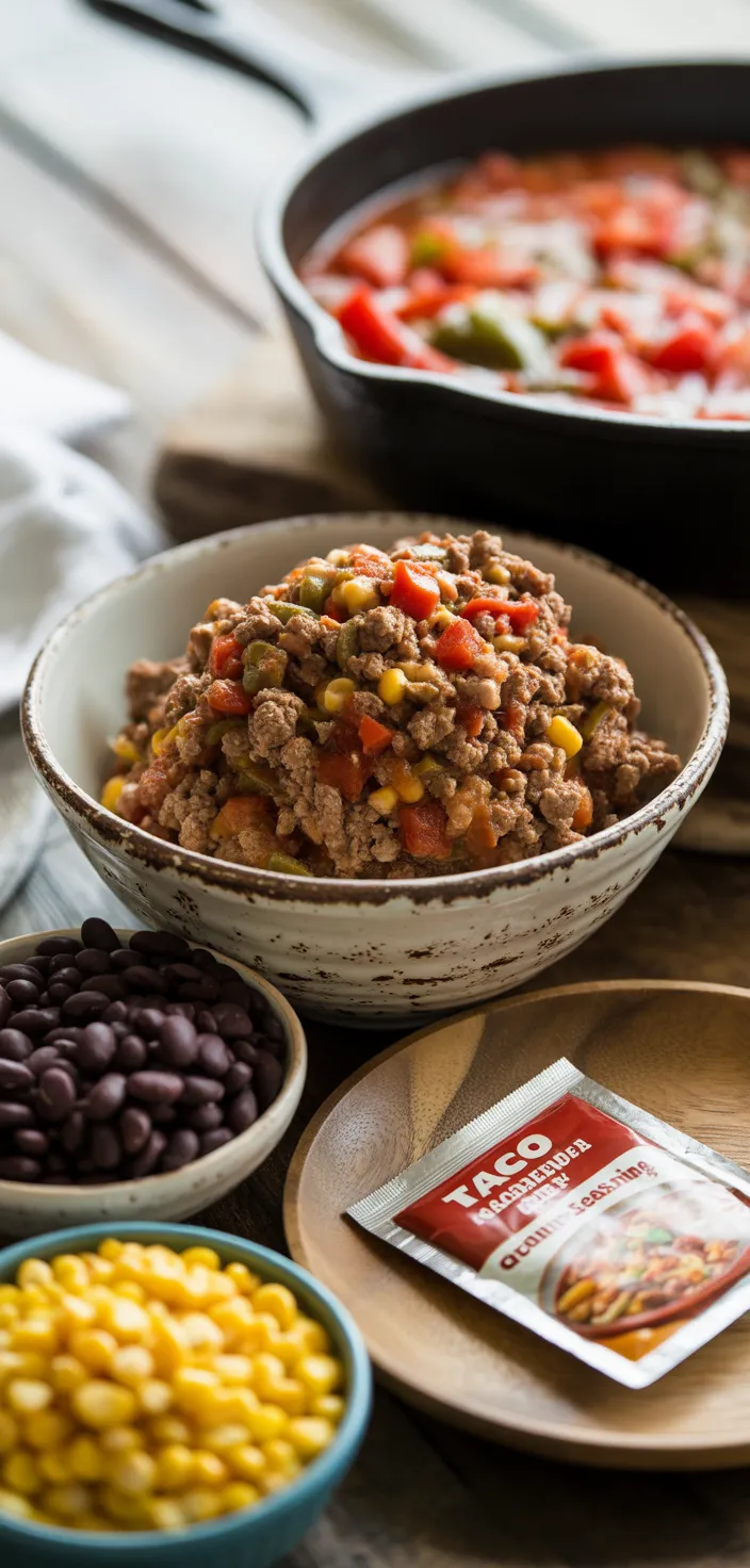 Ingredients photo for TACO SOUP RECIPE WITH GROUND BEEF EASY DINNER IDEA Recipe