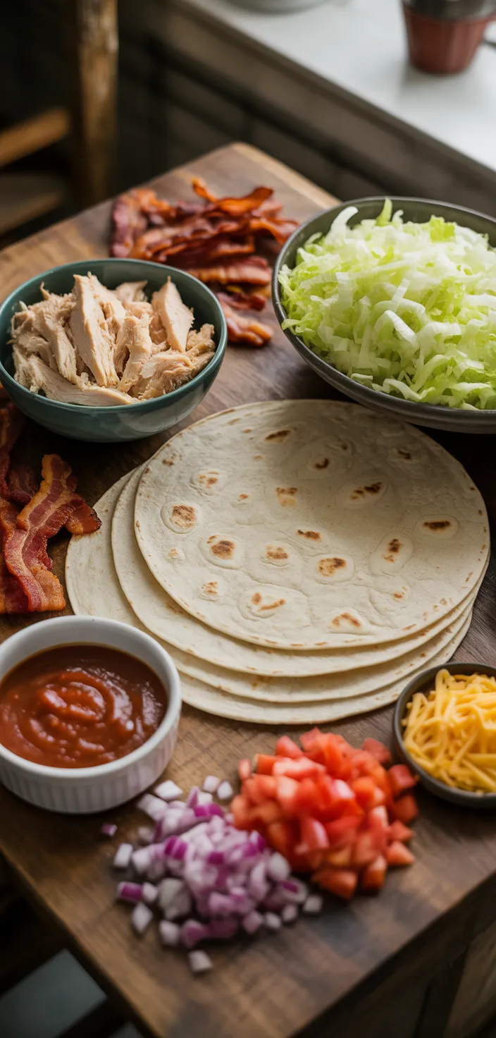 Ingredients photo for Crispy BBQ Chicken & Bacon Wraps Recipe