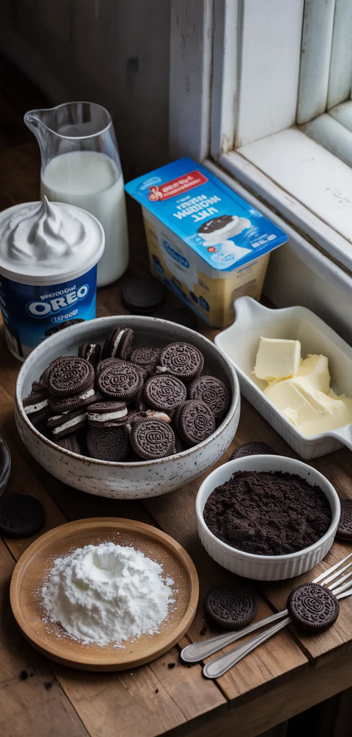 Ingredients photo for Oreo Dirt Cake Recipe