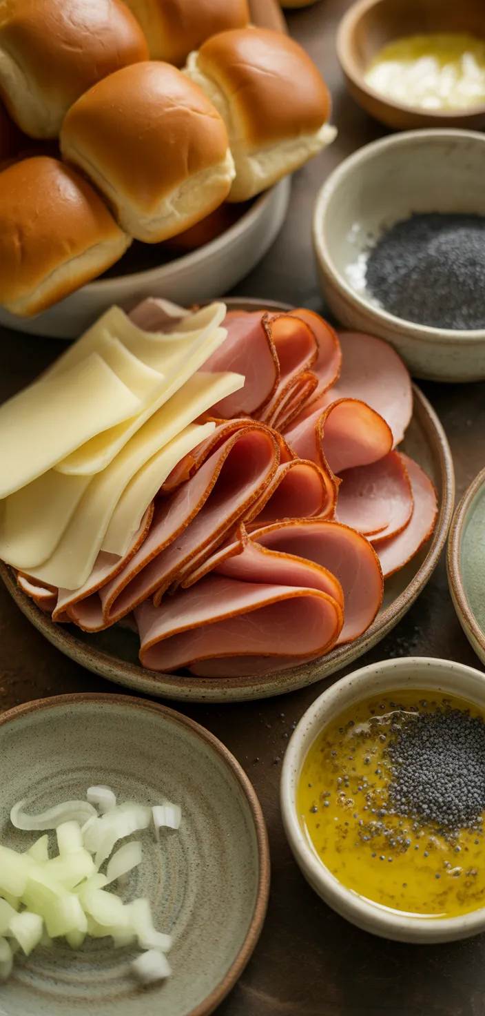 Ingredients photo for Poppy Seed Ham And Cheese Sliders Recipe